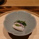 温石 - 太刀魚と壬生菜の温かいお浸し､葱ソース