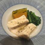 曙橋 かず - おまかせコース７７００円。穴子、カボチャ。穴子の下処理が丁寧です