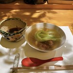 みえ田 - シャトーブリアンの唐揚げ＆アスパラの素麺仕立て、冬瓜、炙りヤングコーンの生姜鍋
      
