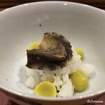 御料理 寺沢 - あわびと新銀杏の飯蒸し