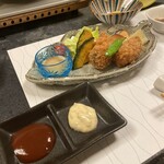 懐石宿  潮里 - 牡蠣フライ、大好き。2個より3個が嬉しいな