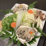 懐石宿  潮里 - 牡蠣ゆずみそ鍋用の具材たち『ぷるんぷるんの牡蠣たくさん（´∀｀*）』