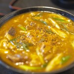 やまびこ弁天 - Wカレーうどん（牛すじ入り1,030円）＋麺半玉追加（70円）＝1,100円。