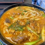 やまびこ弁天 - Wカレーうどん（牛すじ入り1,030円）＋麺半玉追加（70円）＝1,100円。