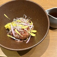 フレンチ串揚げBEIGNET 東京 - 銀杏と古代麦の揚げリゾット　コンソメスープ