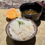 名駅 鉄板焼き 森本Ｘ Premium - ガリご飯＆あおさ味噌汁