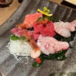 金沢おでんと地酒・地魚 あなば - お刺身の盛り合わせは２皿、厚く切られた豪快な刺身の盛り合わせでした。