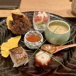 茜坂大沼 - ●お造り「気仙沼産戻り鰹の藁焼きと卵黄醤油」