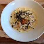 トレピチ - 北坂たまごと厚切りベーコンの豆乳カルボナーラ。