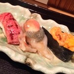 誠 - 今宵のあがり鮨は「誠」(*☻-☻*)
      炙った山形の黒毛和牛に、北海道近海のバフンウニ。