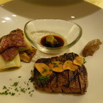 サーロインの炭火焼とわさび醤油。これも2番手さん作。