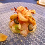 Le Coin Discret - 長崎平戸産天然クエ　帆立貝柱　青森県産赤かぶマリネ