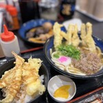 資さん うどん 明野店 - 肉ごぼ天うどん　と　　天丼　セット