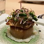 和食日和 おさけと - 寒ブリ大根のソテー　塩麹バタ粥ソース　香味野菜とともに