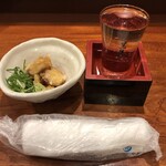 味菜芳文 - つきだし：５００円、純米吟醸酒　真田忍び：７８０円