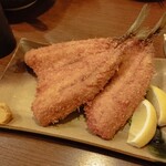 釣り魚の店舟武 - アジフライ520円〜、大きさによって値段変わる、この日は特大サイズのアジだった。