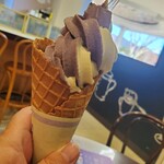 ハーブ庭園旅日記 富士河口湖庭園 園内ショップ - ソフトクリーム(ブルーベリーMIX)400円