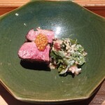 とり茶太郎 - 鴨ロース ｸﾚｿﾝと無花果のﾘｺｯﾀﾁｰｽﾞ和え