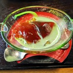 そば古今料理観 - セットメニューの抹茶クリームのコーヒーゼリー。かなりのボリュームです。手作り感のある美味しいデザートです。