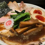 拉麺 生姜と肉 - 生姜醤油肉盛（小）+炭火焼きチャーシュー2枚+味玉
