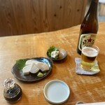 お蕎麦 結 - スタートの赤星＋板わさ＋ワサビ漬け