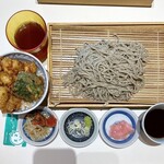 てんぷら 一代 - ミニにく丼とせいろ¥1419内、蕎麦大盛¥0　美味い。
      天丼も蕎麦も楽しめる。明太ともやし食べ放題。以前はお肉の惣菜も食べ放題だったが今日はなかった。