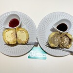 てんぷら 一代 - アイス天バニラ¥418内、アイス天ほうじ茶¥418内　バニラにはいちごジャム、ほうじ茶には黒蜜が付いてくる。絶対食べるべき一品。美味い。