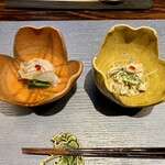 日々魚数寄 東木 - はたの酒蒸し 水菜と木耳の胡麻酢和え