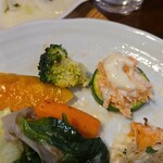 キッチン ブルー グローブ - ズッキーニを引いたポワレ