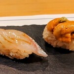 宮城の魚と赤酢のお寿司 魚が肴 - ③の皿　真鯛/生雲丹