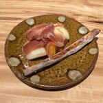 とんかつ 乃ぐち - 柿とラフランス 御殿場渡辺さんの生ハム あんぽ柿のグリッシーニ