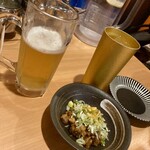えび豚骨拉麺 春樹 大山店 - 料理：ビールセット(生ビール＋辛味噌叉焼)
