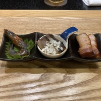 豊栄 - 前菜3種(海老の紹興酒漬、鰆の青山椒漬、焼豚)