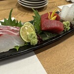 274786671 - 刺身３種盛り　たい昆布締、まぐろ、イカ