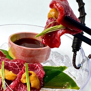 名物【生しゃぶ雲丹醤油】ラムロイン、雲丹、濃厚雲丹醤油の逸品