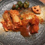 清江苑 池袋西口本店 - 清江苑コース６０５０円。キムチ。これから写メが怪しかったりなかったり。。。これも半分取り分けた後ですm(_ _)m