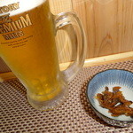 とりあん - プレモル生中とアサリの佃煮