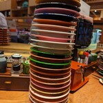 もりもり寿し - 値段によって渡されるお皿。枚数ほど食べてません。