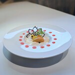 les seeds 96 - コーヒーの香りをつけたブラマンジェ
　カラメルのアイスクリーム　林檎とトンカ豆の香り