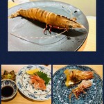 馳走 ひろ - 足赤海老のお刺身半生仕上げで✨頭は焼いて下さり食べやすい様にして下さいました✨
