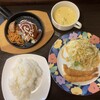 ラセール - Aランチ(ハンバーグチーズ焼き、エビフライ2本を選択)＋スープセット(ポタージュスープ)
