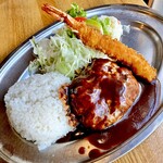 センターグリル - 20241124ハンバーグ・エビフライ・ライス（盛り合わせ）