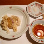 米福 - 米福 おまかせコース　舞茸とサツマイモと蓮根の天ぷら