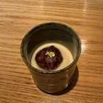 やまぐち - ⑧京都丹波産栗の渋皮煮と岐阜中津川産栗とキャラメルのパンナコッタ、金箔乗せ