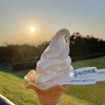 大山まきば みるくの里 - 特製ソフトクリーム¥400　優しくてさっぱりしているのにしっかりミルク味。うまい。牛と牧場が夕焼けで輝くというとても素晴らしい景色も楽しめた。