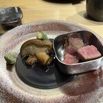 鮨ト酒肴 富かわ - サーロインステーキ　演出が楽しい