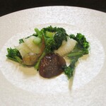 小菜一碟 - 剣先イカと菜の花 柚子胡椒炒め。