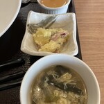 CHINESE DINING 瑞 - さつまいものサラダ・中華スープ・ジャスミン茶のミルクプリン