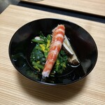 和食料理 和ごころ いなほ - ほうれん草と椎茸と五島の車海老のおひたし