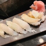 すし おおまさ - えんがわ握り、鮑にぎり、つぶ貝にぎり